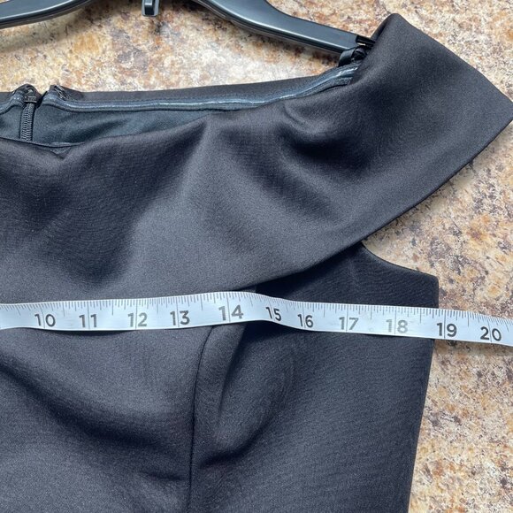 New XScape Off The Shoulder Cap Sleeve Sheath Ruched Side Scuba  Dress Black 16 - Picture 8 of 11